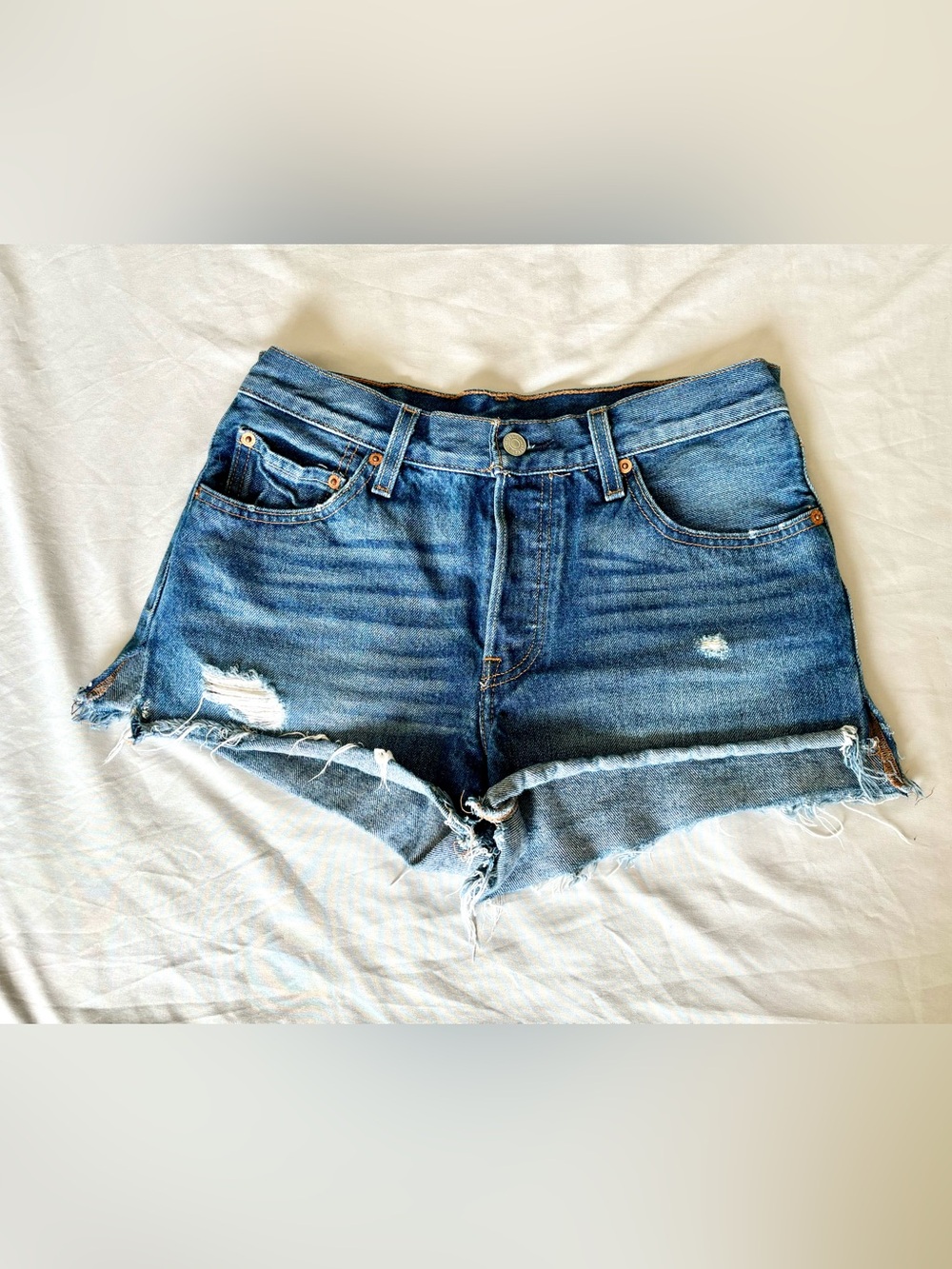 Levi's 501 Distressed Blue Denim Cutoff Shorts